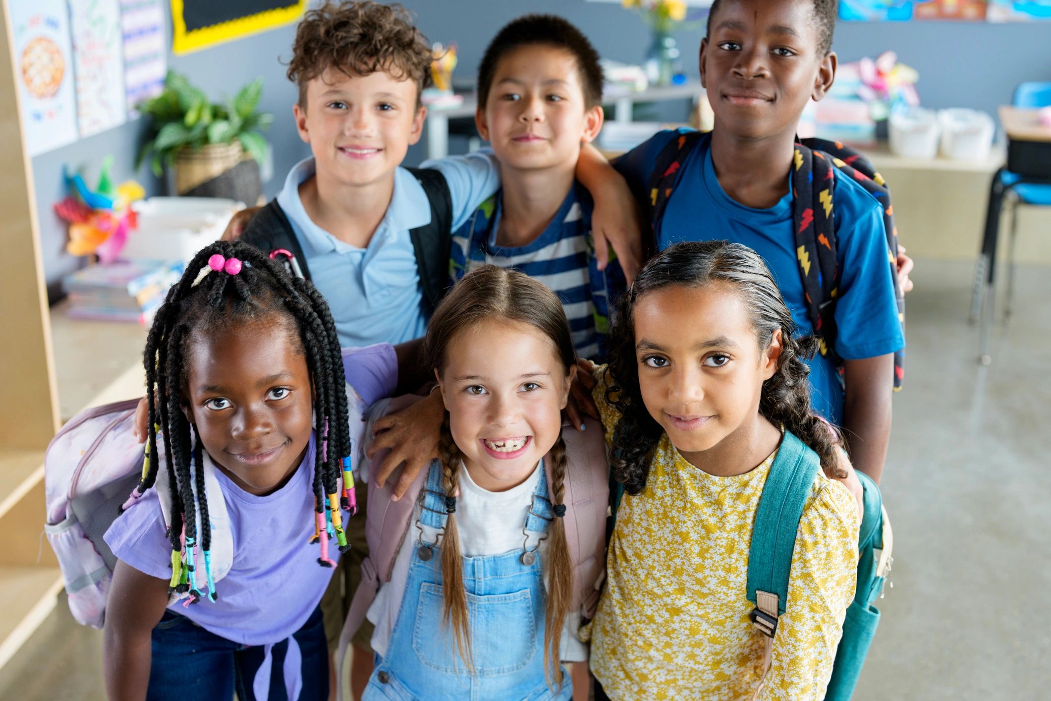 happy diverse kids school